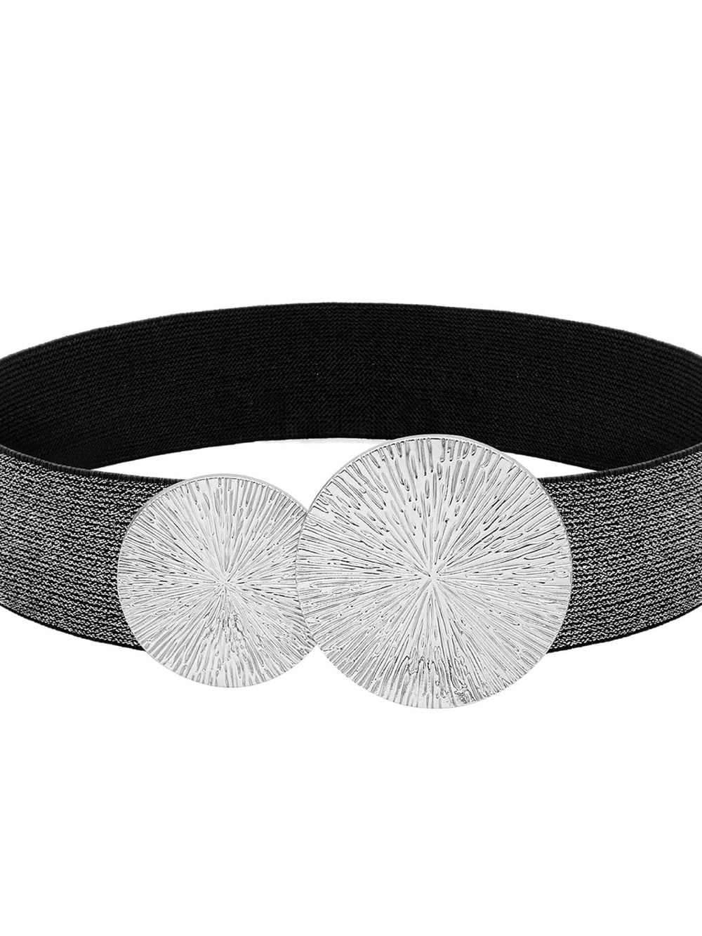 Black Stretch Waist Belt with Textured Silver Discs